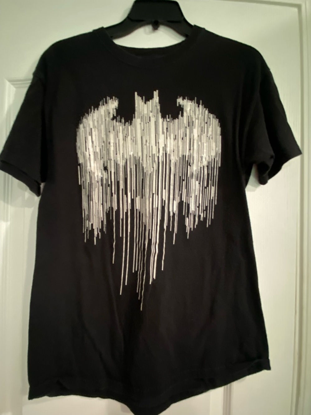 Batman Black T-Shirt with Dripping Silver Bat Logo